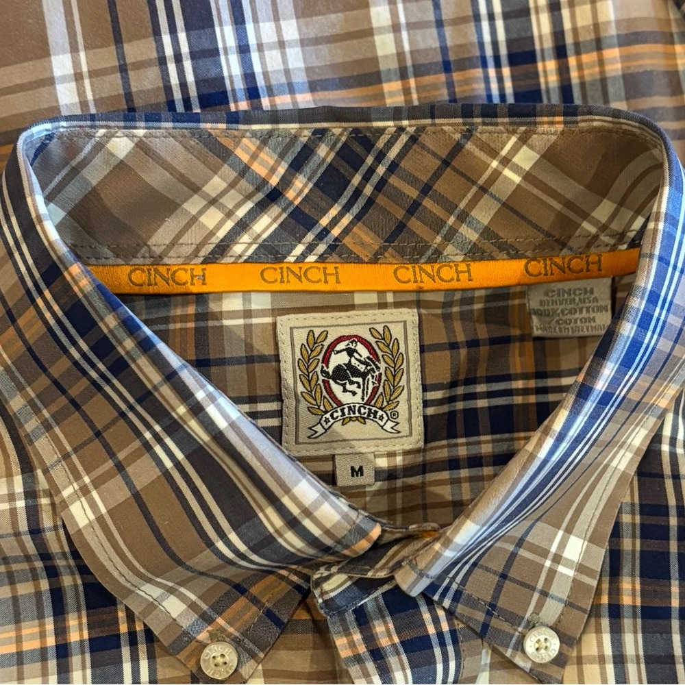 46. Cinch Men's Blue and Brown Plaid Rodeo Button-Down Shirt, Size M - Picture 3 of 4